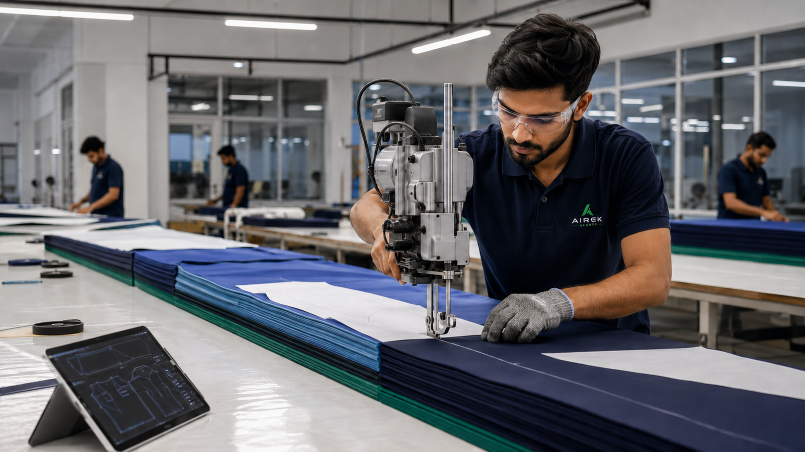 Controlled sportswear fabric cutting
