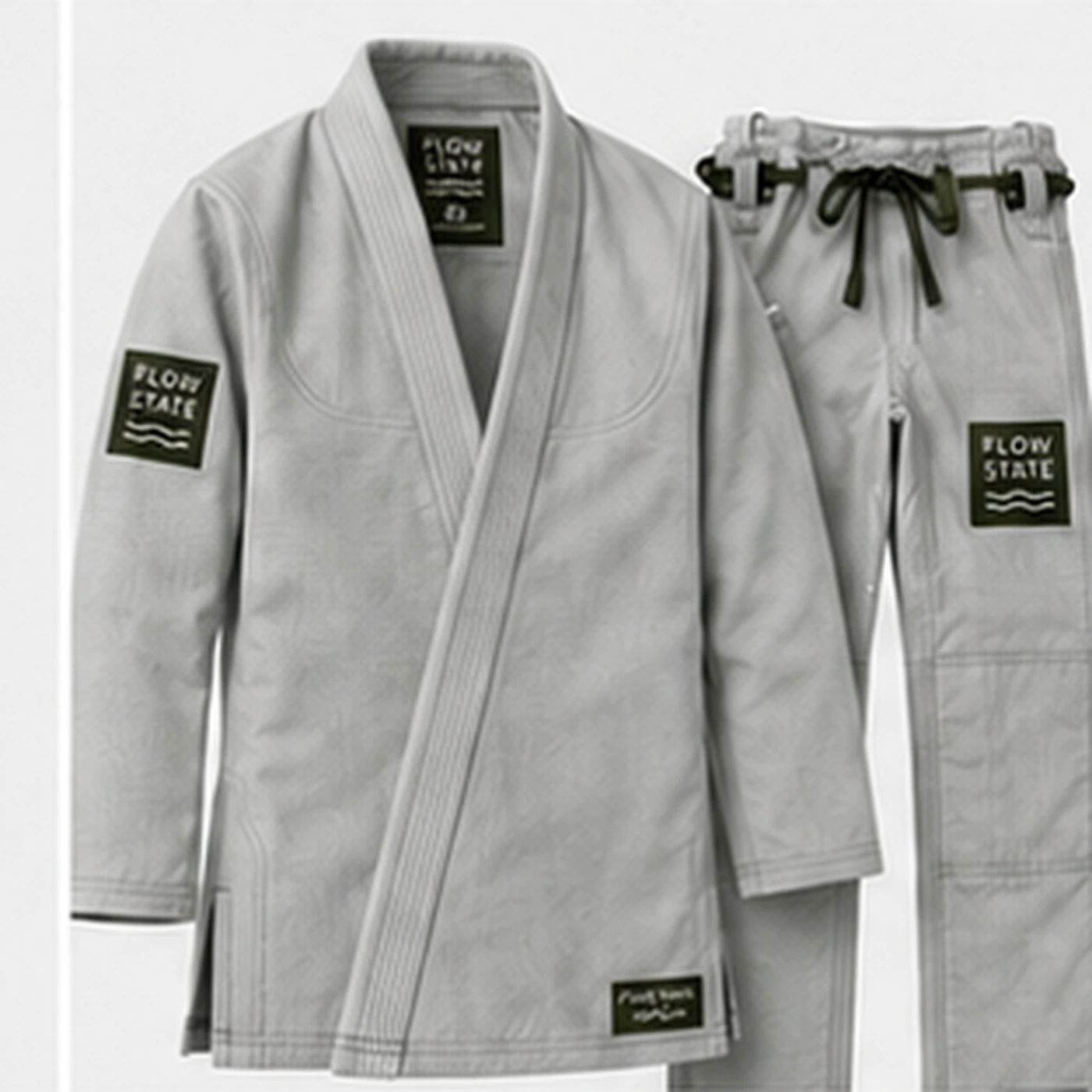 Flow State White BJJ Gi — three-quarter angle view
