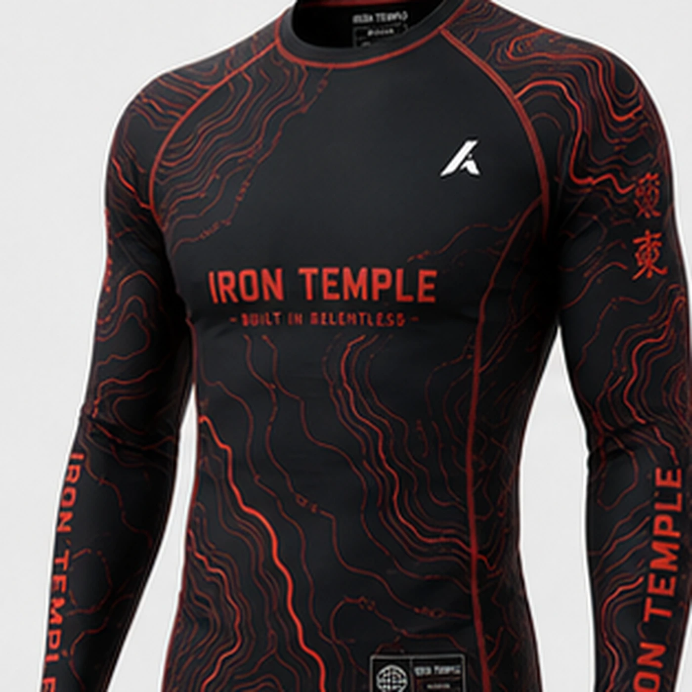 Iron Temple Long-Sleeve Rash Guard — three-quarter angle view
