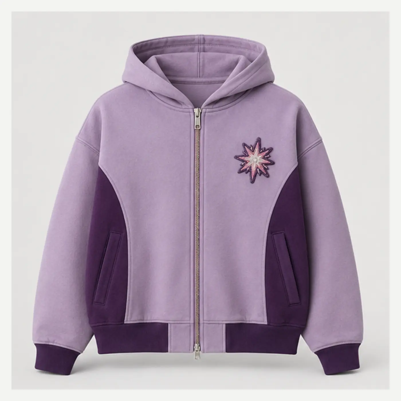 Lilac Starburst Embroidered Zip Hoodie