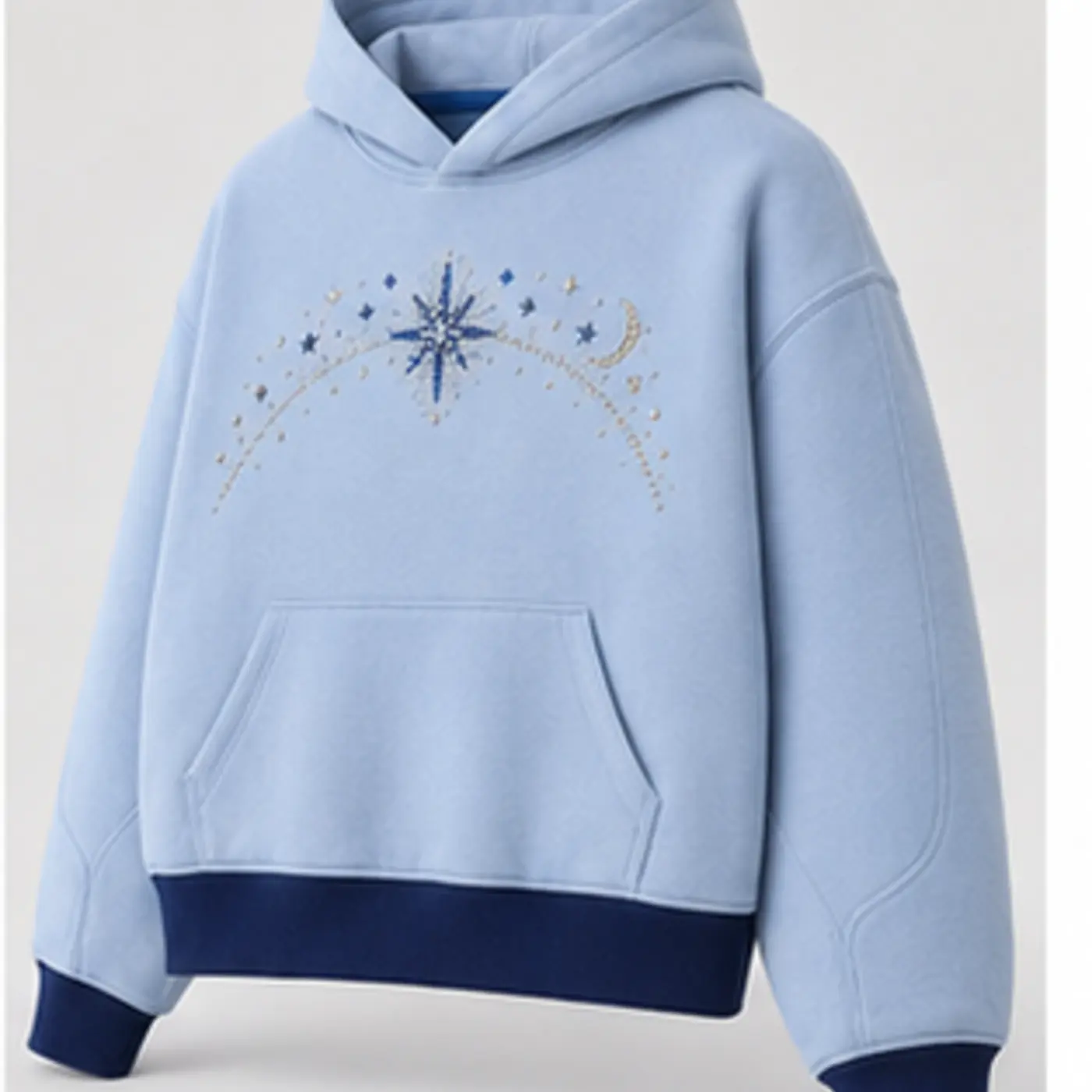 Celestial Rhinestone Boxy Hoodie — three-quarter angle view