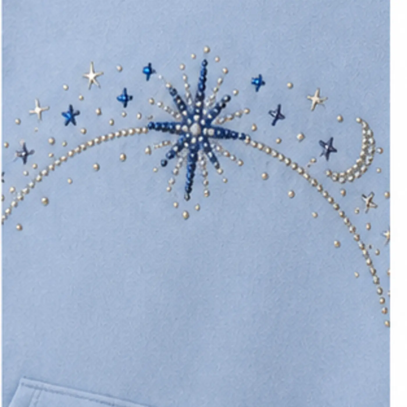 Celestial Rhinestone Boxy Hoodie — fabric and construction details