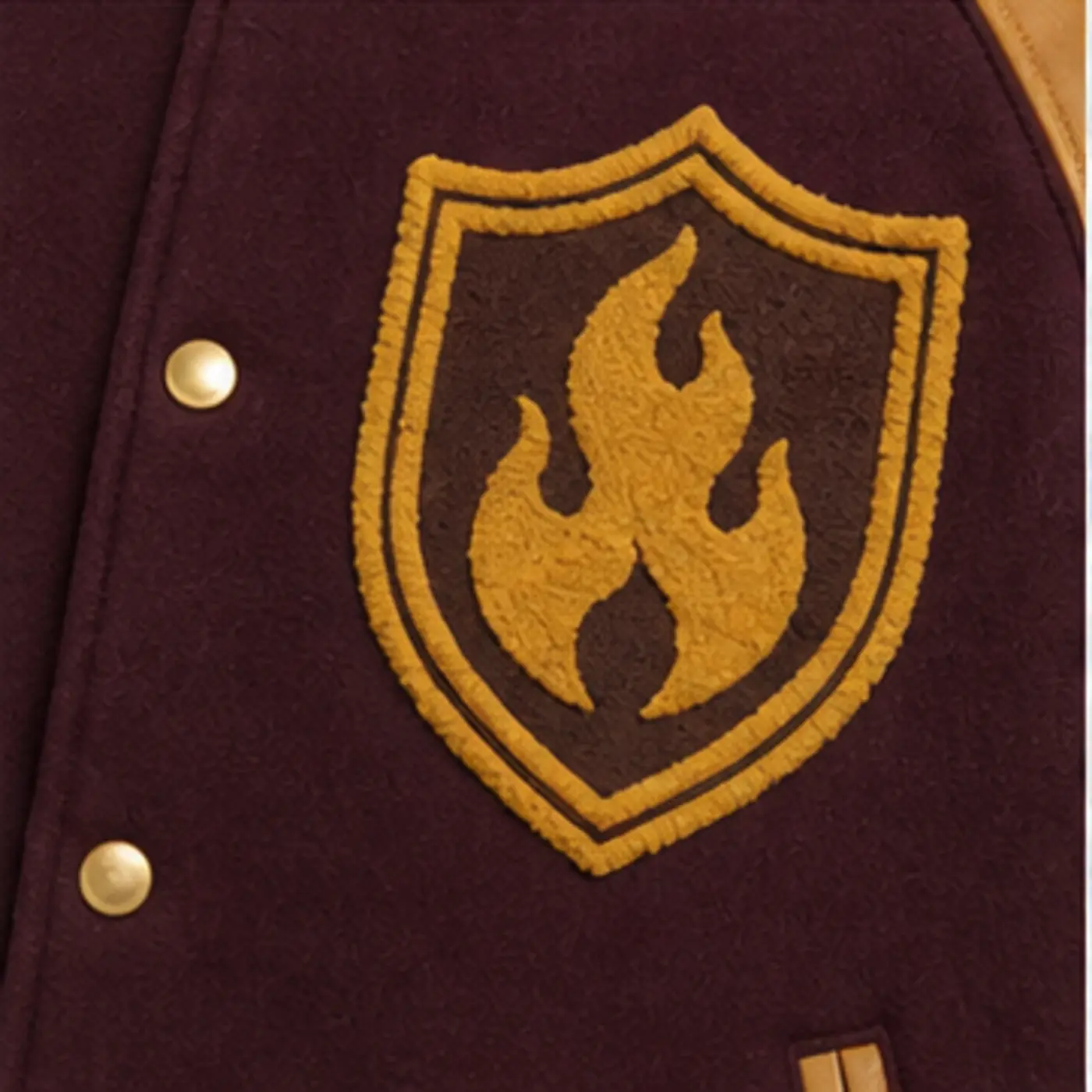 Flame Shield Chenille Varsity Jacket — fabric and construction details