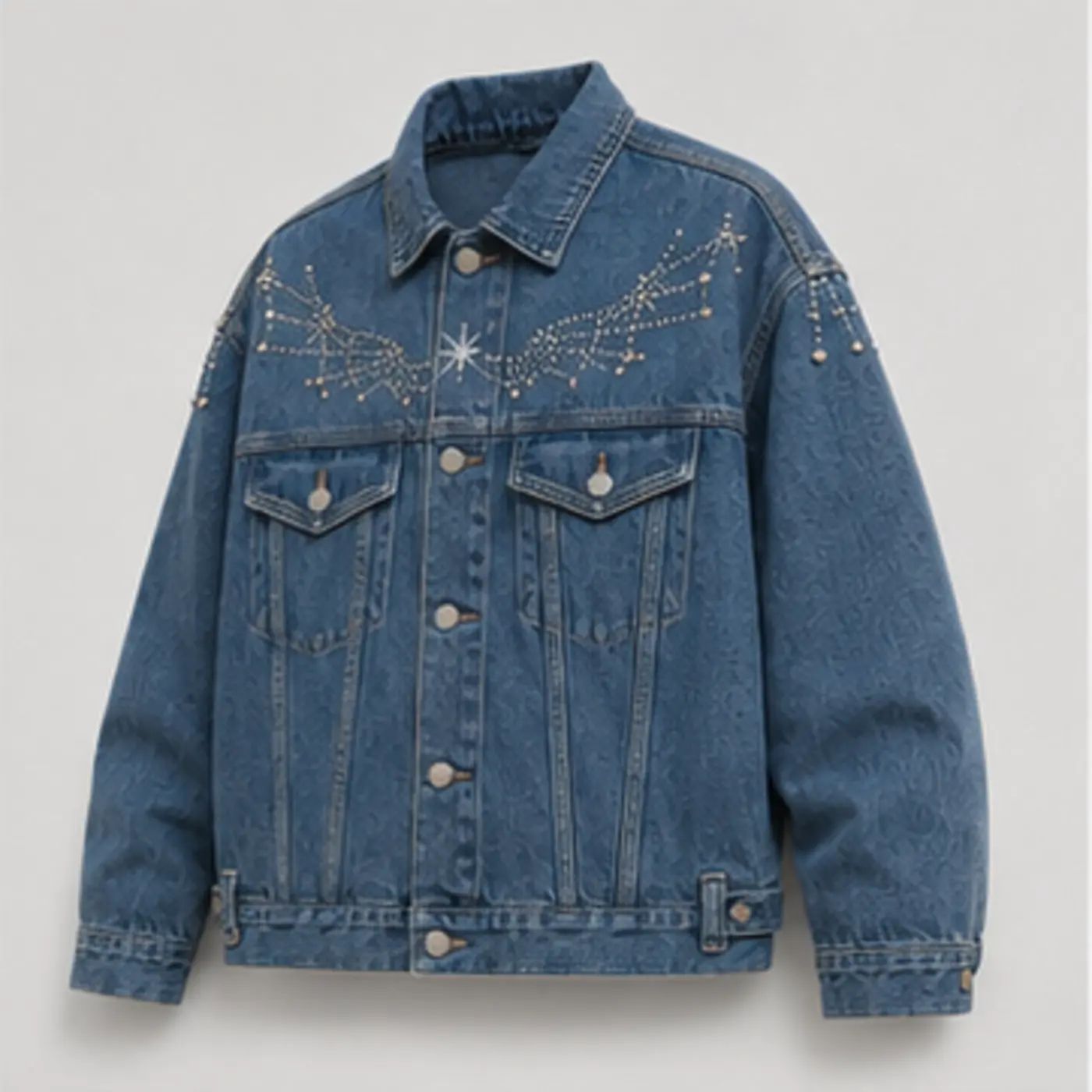 Rhinestone Constellation Denim Jacket — three-quarter angle view