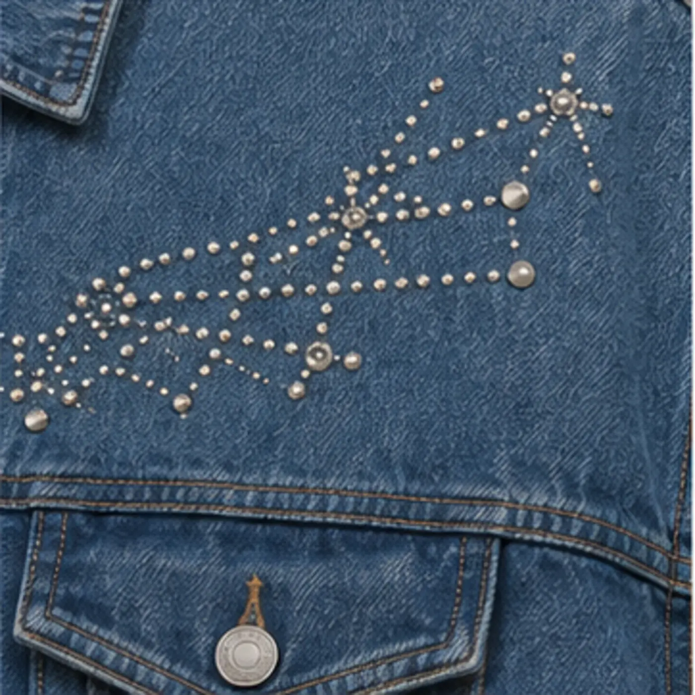 Rhinestone Constellation Denim Jacket — fabric and construction details