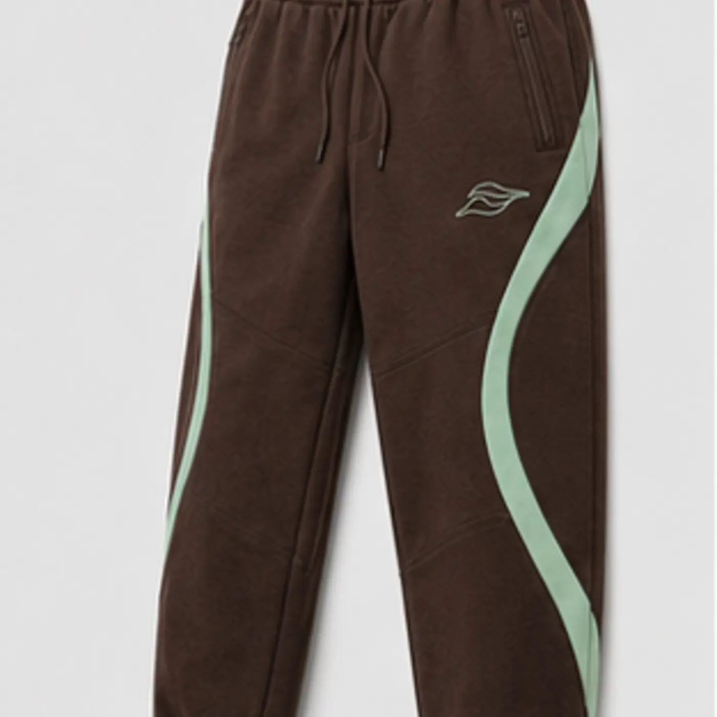 Espresso Curved-Panel Embroidered Joggers — three-quarter angle view