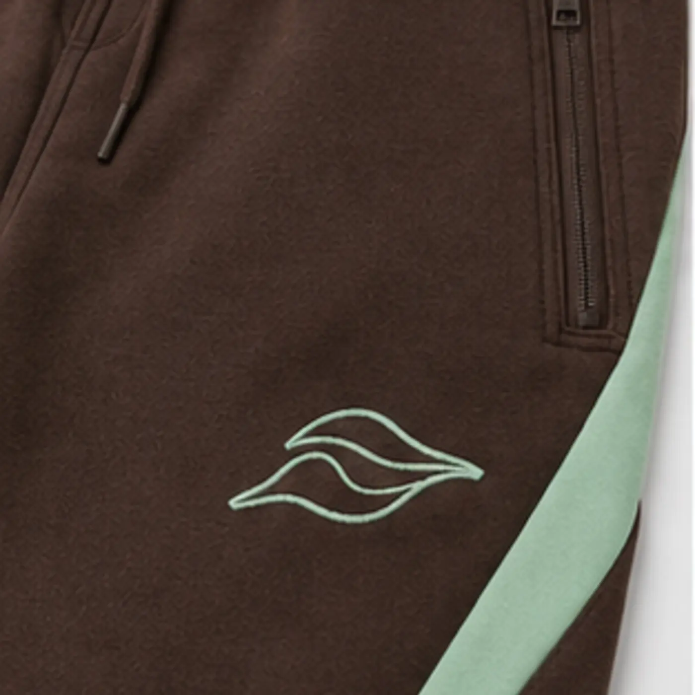 Espresso Curved-Panel Embroidered Joggers — fabric and construction details