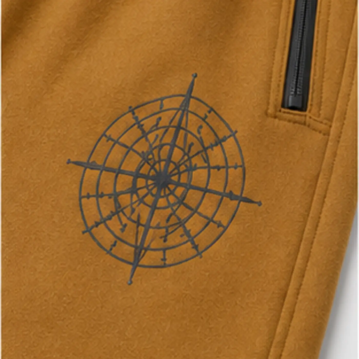Ochre Utility Screen-Print Joggers — fabric and construction details