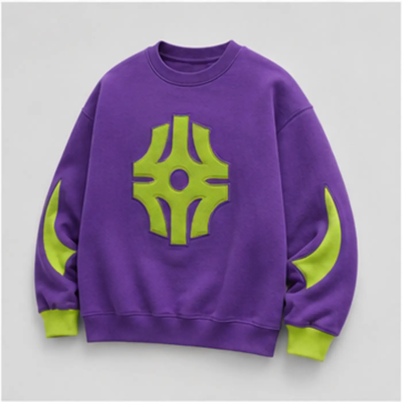 Violet Geometric Appliqué Sweatshirt — three-quarter angle view