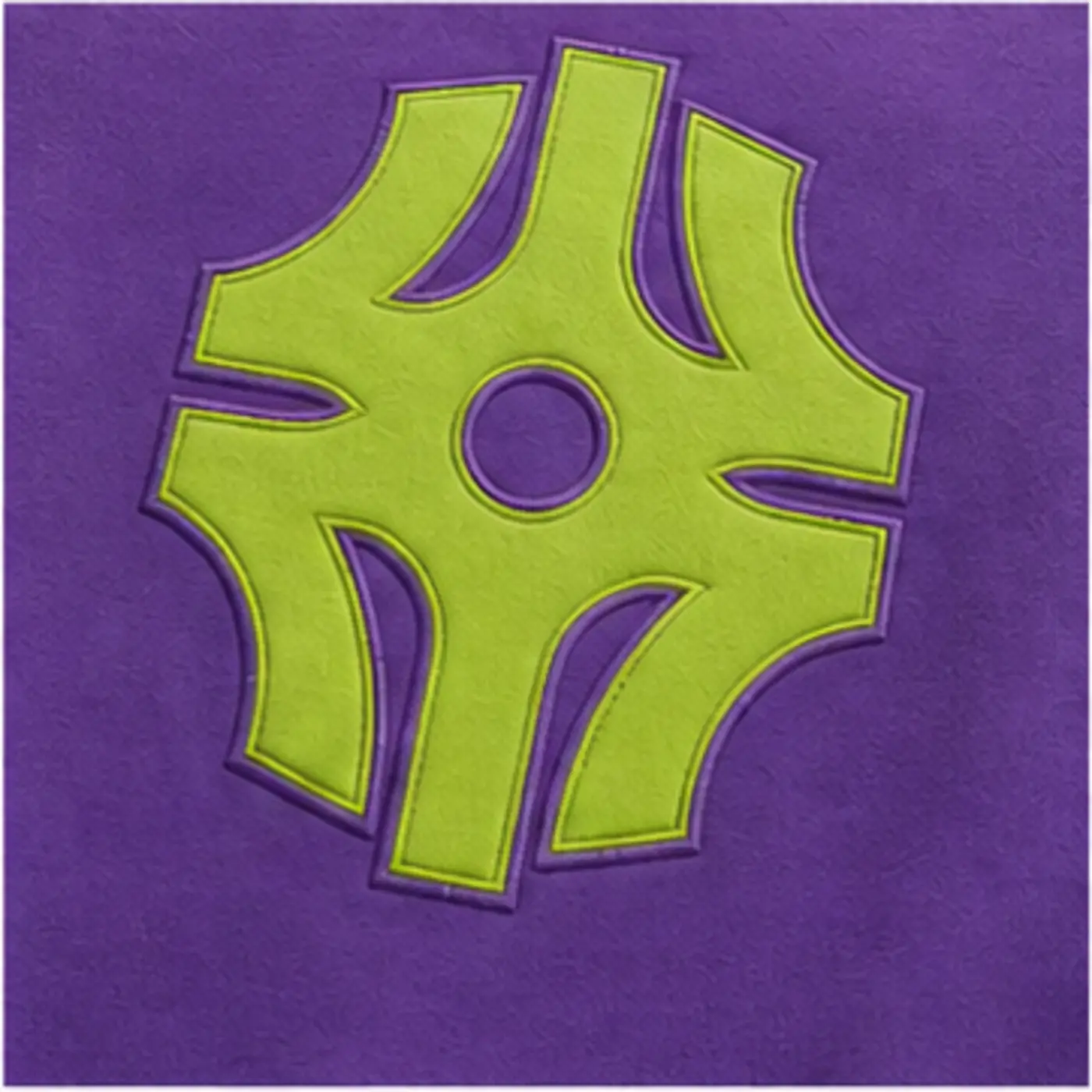 Violet Geometric Appliqué Sweatshirt — fabric and construction details