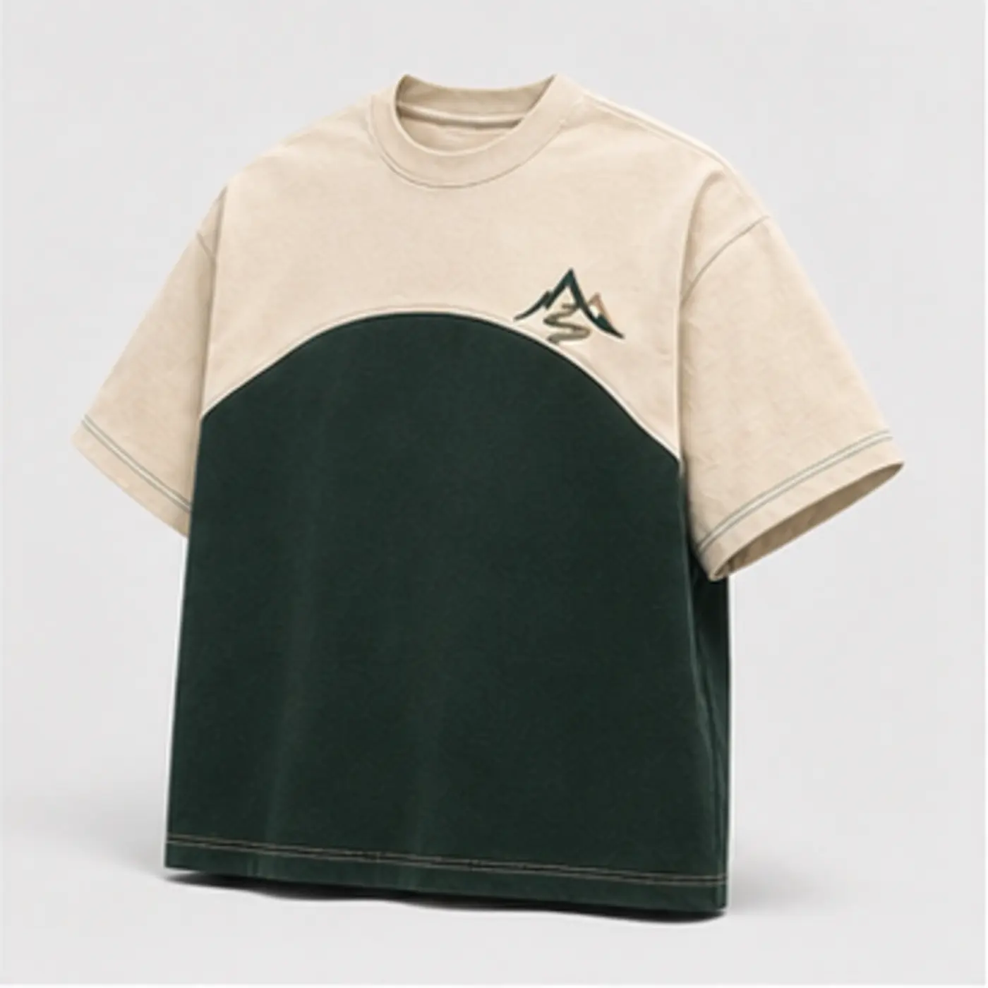 Curved Panel Embroidered T-Shirt — three-quarter angle view